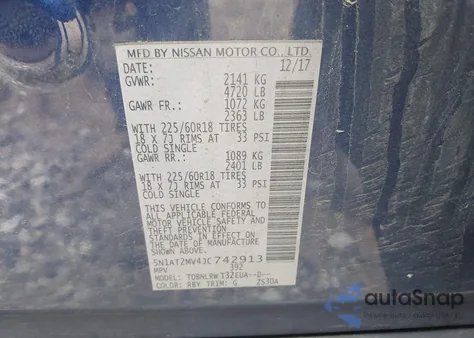 2018 Nissan Rogue Sl z USA, uszkodzony, nr VIN 5N1AT2MV4JC742913